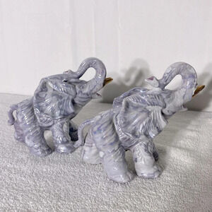Vintage Marbled Purple Porcelain Elephants X2